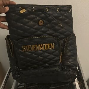 Steve Madden Black and Gold Quilted Backpack